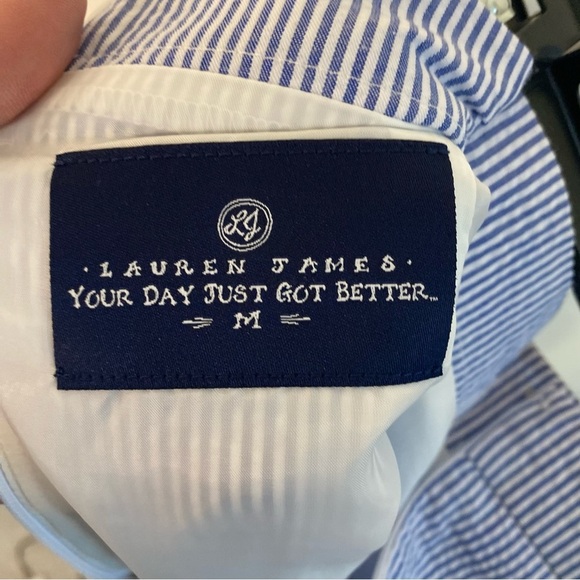 NWT Lauren James Blue Striped Wrap Midi Skirt Royal Stripe Size Medium Preppy - Picture 7 of 9